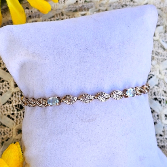 925 sterling with aquamarine semi precious stones - Picture 1 of 6